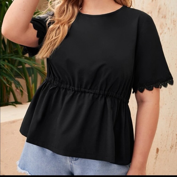 Plus Size Lace Criss Cross Back Peplum Blouse with Tie Waist, Size 4X, New - Picture 2 of 7